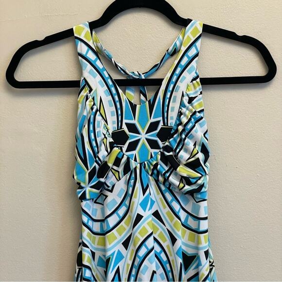 BCX S tank top white blue geometric summer Y2K 90s vibes abstract halter - Picture 2 of 7